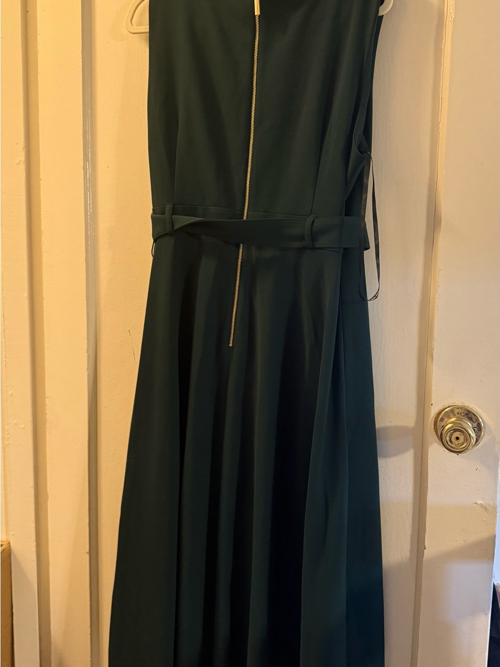 Calvin Klein Forest Green Sleeveless Midi Dress with Belt